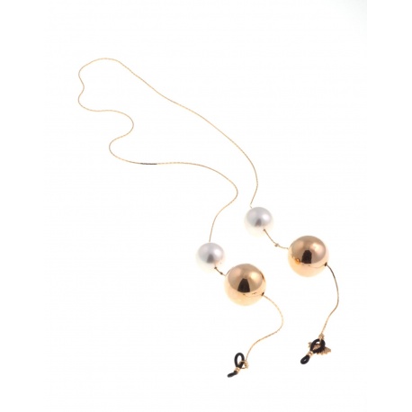 <p>Collar joya para cualquier tipo de gafa, cadena con adornos de perla y bola, todo chapado en oro de 18k. </p>
<p>Largo: 80cm</p>