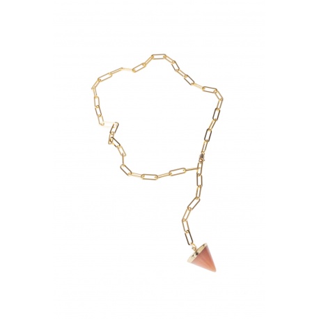 <p>Collar con cadena de eslabones chapada en oro de 18k y colgante de piedra rosa. </p>
<p>Puedes jugar con la forma y el largo adaptando el cierre a cualquier eslabón. </p>
