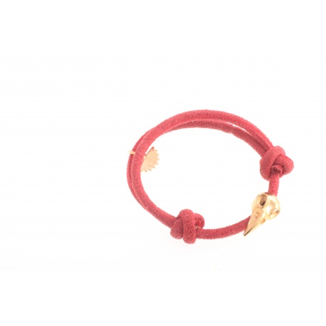 <p>Red leather bracelet with 18k gold plated bird skull ornament.</p>
<p>The size is adjustable with the sliding nest.</p>