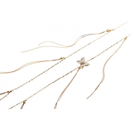 <p>Collar extralargo con cadena chapada en oro de 18k, cadenas colgando a modo de flecos y adorno de mariposa.</p>