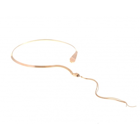 <p>Rigid 18k gold plated brass choker with snake head and chains that drop in the center. The closure is front, and you can wear it opened or closed!</p>