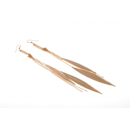 <p><br />Extra long earrings with multiple knotted chains and feathers, all 18k gold plated.Gold Filled hook.</p>
